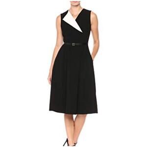 Calvin Klein Black Sleeveless Collared Sleeveless A Line Dress Size 8